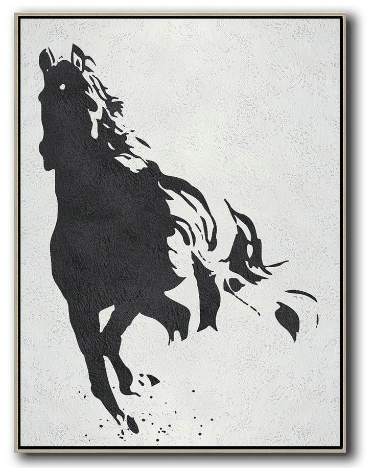 Large Abstract Art Handmade Painting,Black And White Minimal Painting On Canvas - Artwork For Sale